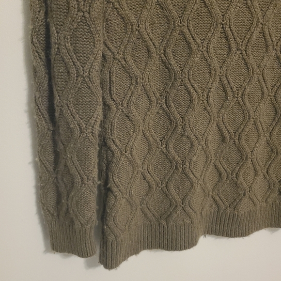 LOFT | Women's Olive Green/Brown Cable Knit Wool Blend Sweater (Size Medium) - Picture 7 of 14